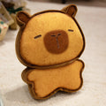 Toast kitty plush toy in caramel or light brown with soft PP cotton filling, available in 17cm, 30cm, and 50cm heights.