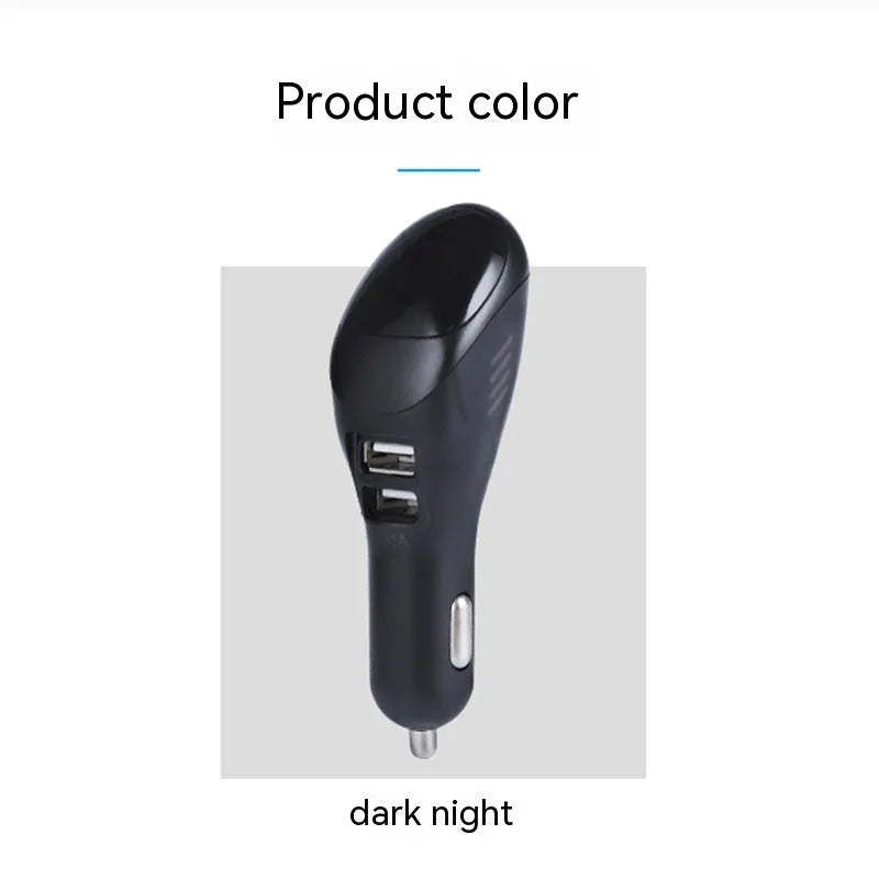 White car USB charger with negative ion vehicle-charged purifier showing compact dimensions