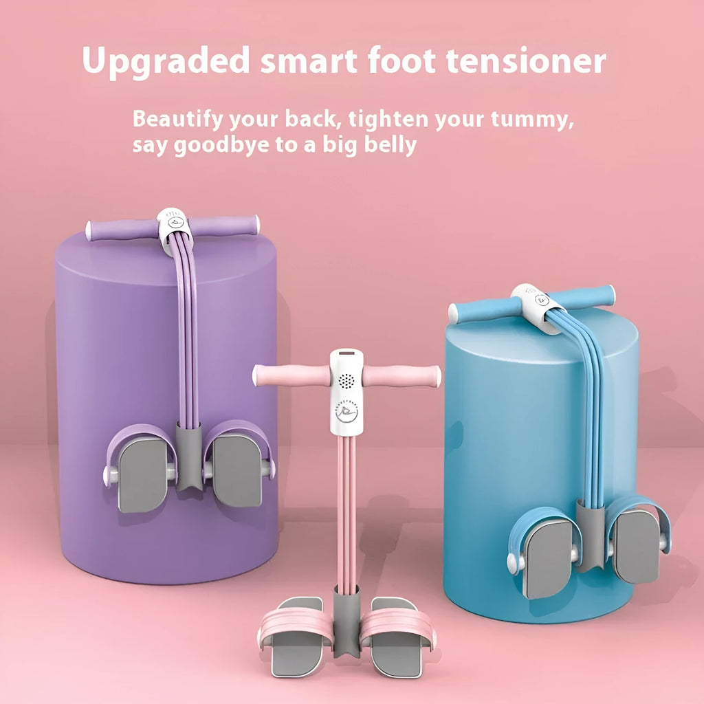 Intelligent foot pedal pull device in blue with bold tubes for home fitness resistance training
