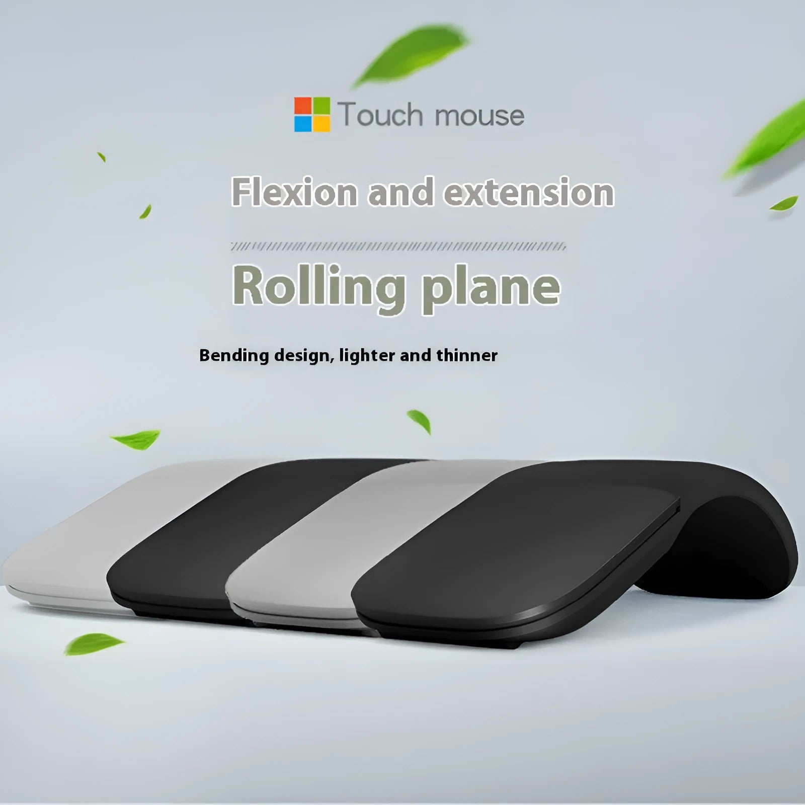 Folding Bluetooth wireless mouse shown in black colour, demonstrating compact folded and unfolded positions
