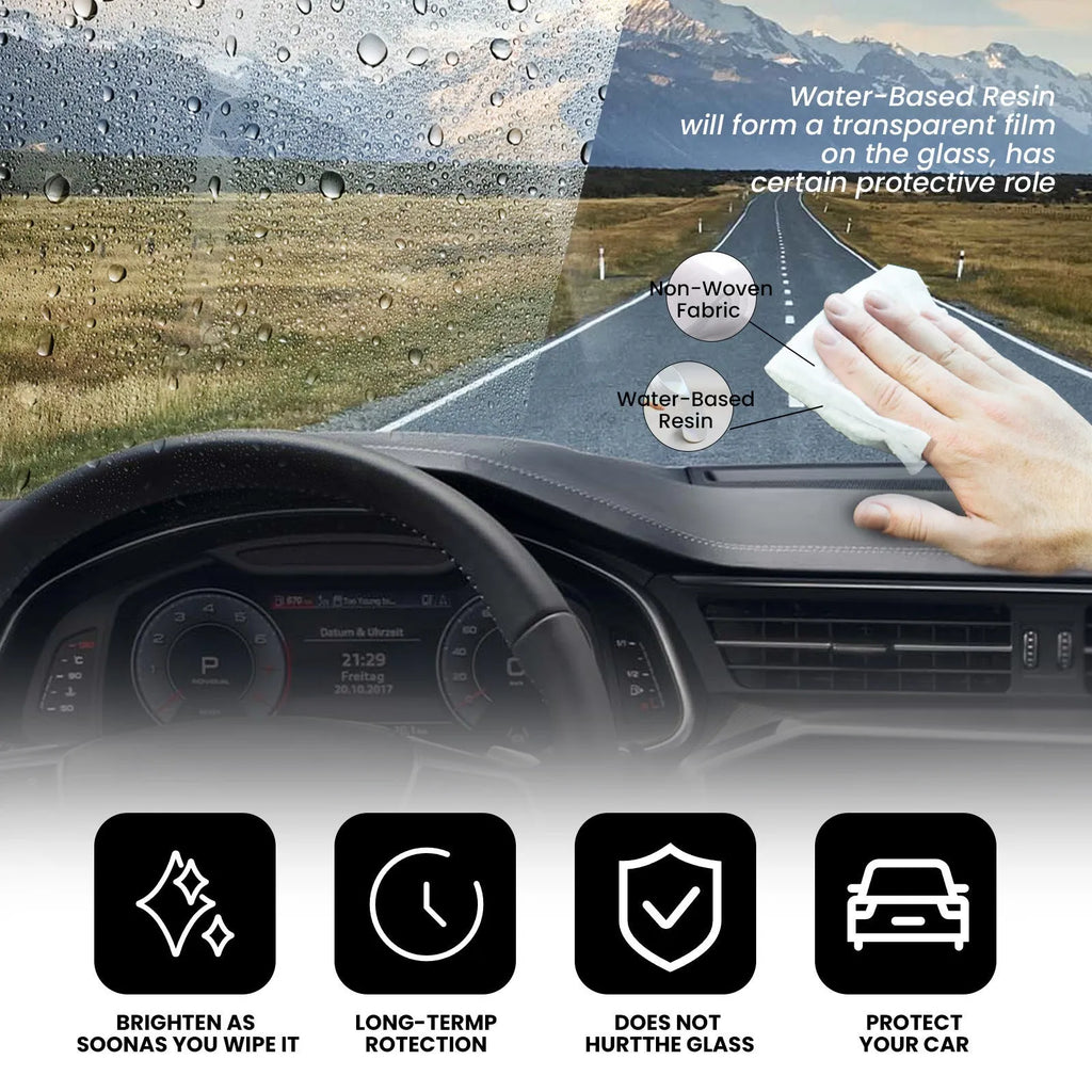Package containing 40 car anti-fog rain repellent wipes for windscreen treatment