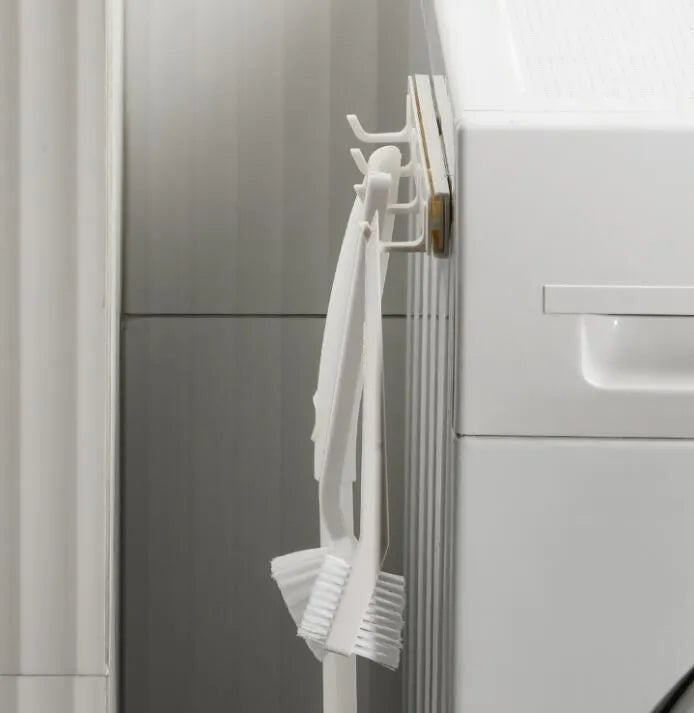 Four-row pull-out gap hook made of ABS plastic with U-shaped hooks and non-marking stickers for kitchen bathroom bedroom behind door storage