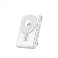 Magnetic wireless power bank with 10000mAh capacity in black or white plastic shell, size 102x66x24mm
