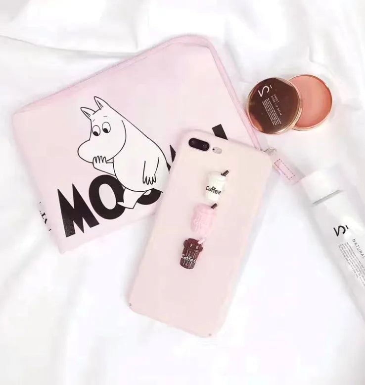 Frosted phone case with 3D milk bottle and coffee cup figures in turquoise or light pink for iPhone