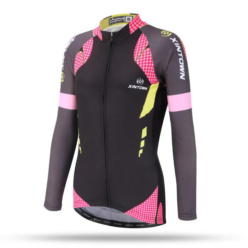 Women's long sleeve cycling jersey in polyester mesh close fit, Blue Wisp colour