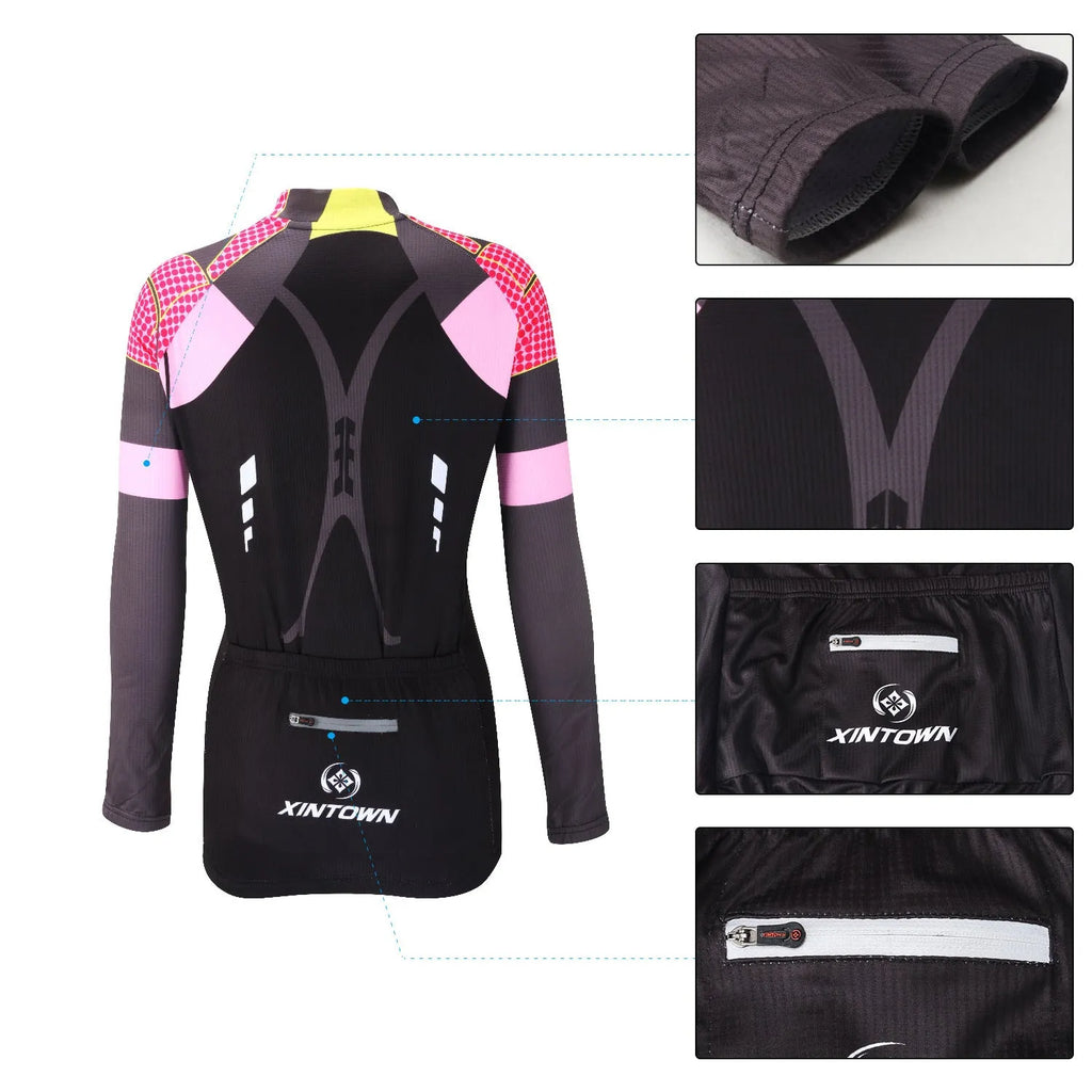 Women's long sleeve cycling jersey in polyester mesh close fit, Blue Wisp colour