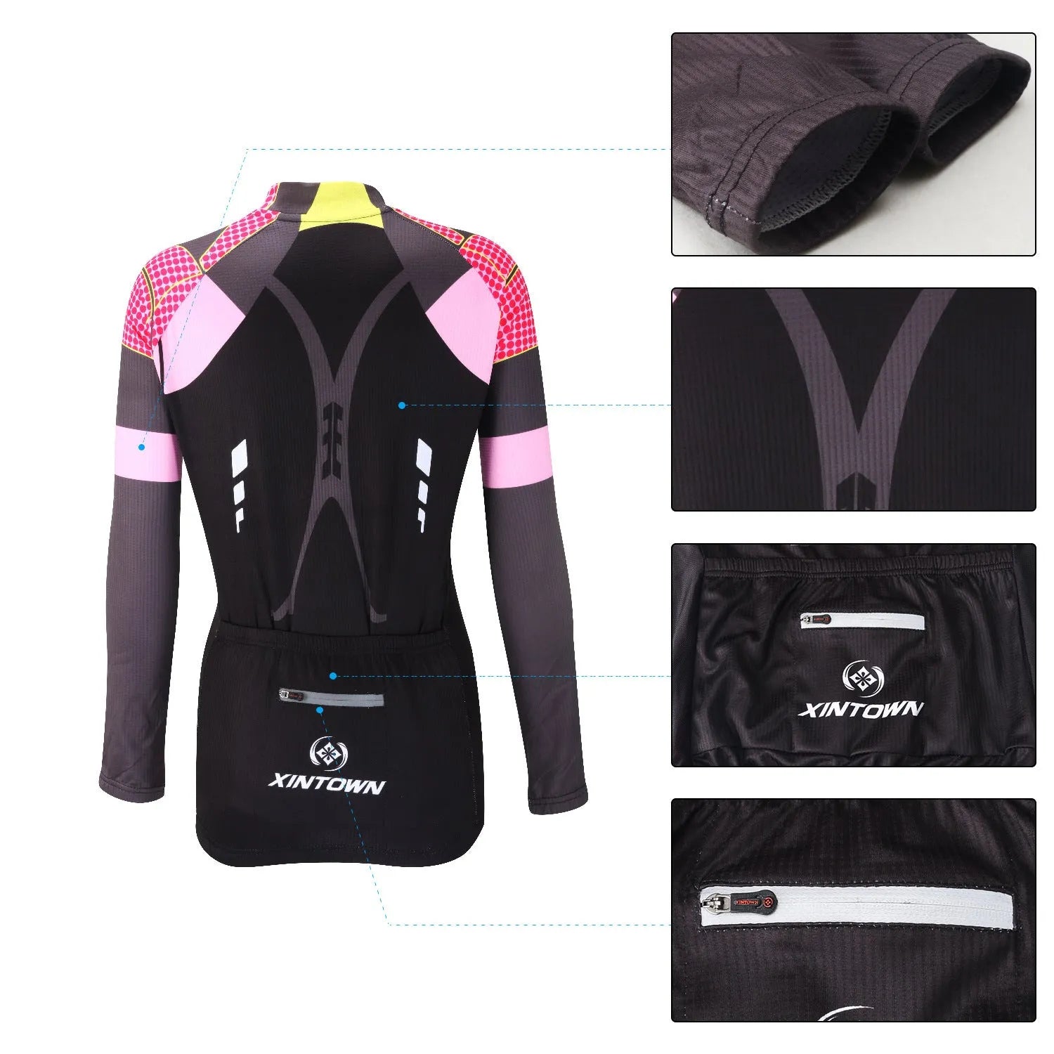 Women's long sleeve cycling jersey in polyester mesh close fit, Blue Wisp colour