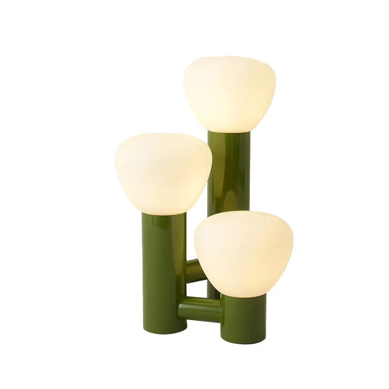 Creative mushroom table lamp with three-colour dimming, wrought iron and glass shade, black tricolour light option