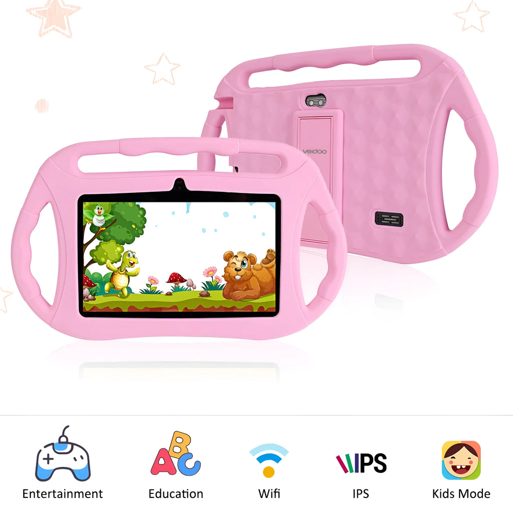 7 inch children's tablet PC in red or blue with single or three handle, Android 10, 16GB, WiFi, Bluetooth, dual camera