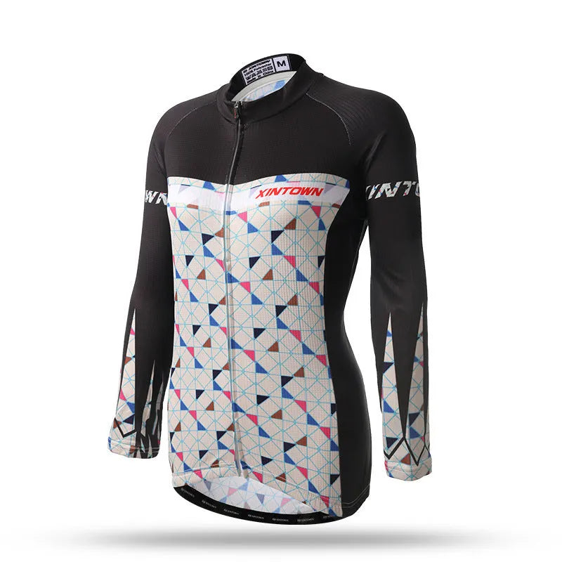 Women's long sleeve cycling jersey in polyester mesh close fit, Blue Wisp colour