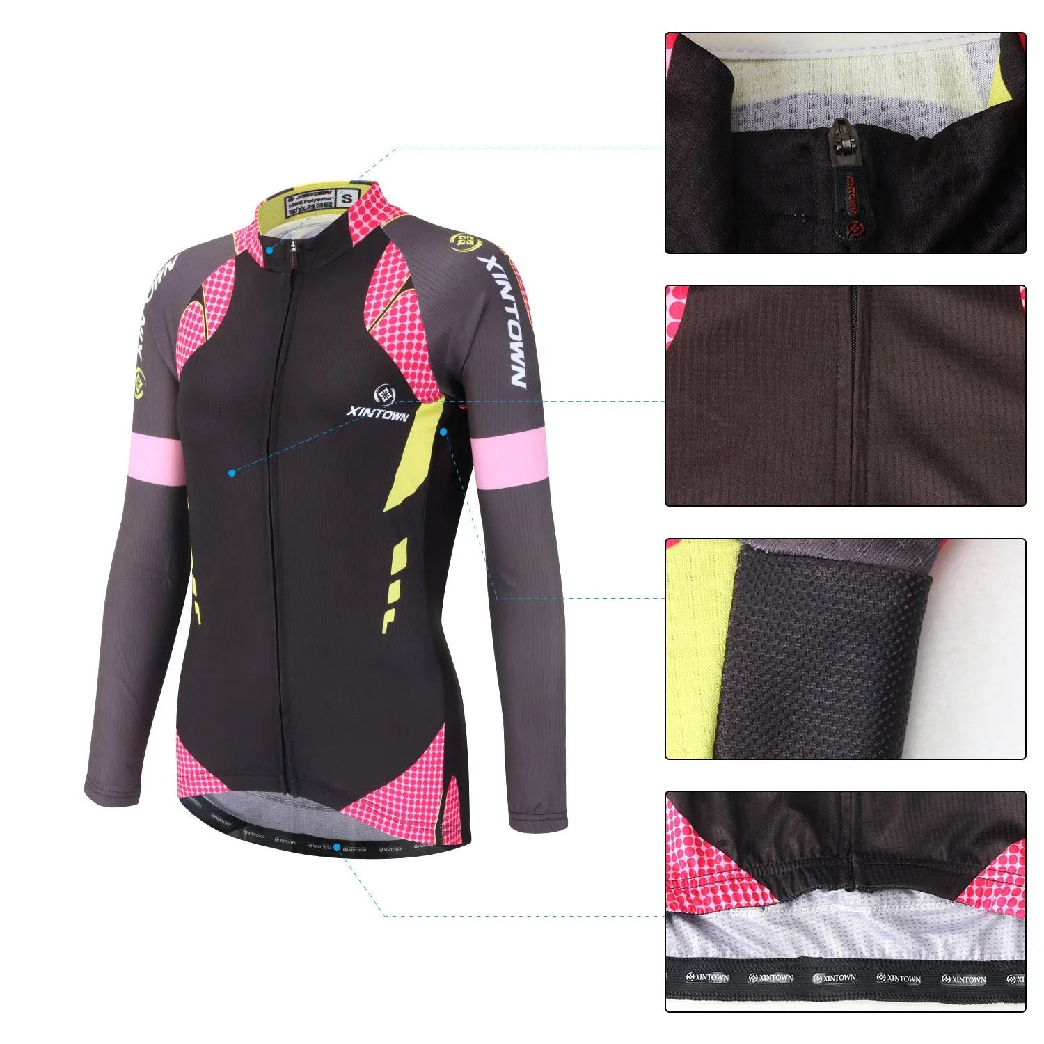 Women's long sleeve cycling jersey in polyester mesh close fit, Blue Wisp colour
