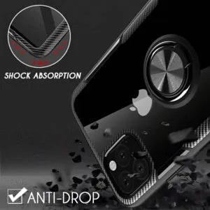 Black PU leather back cover case for an iPhone showing button and port access.