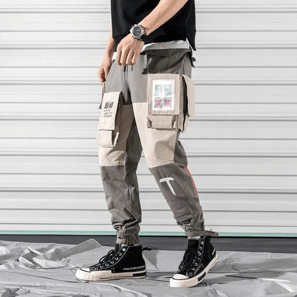 Men's cotton straight-leg beam pants in green, grey, and navy blue, sizes M to 5XL