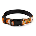 Halloween pet collar made of nylon, 2.5 cm wide, available in multiple colours and sizes for cats and dogs.