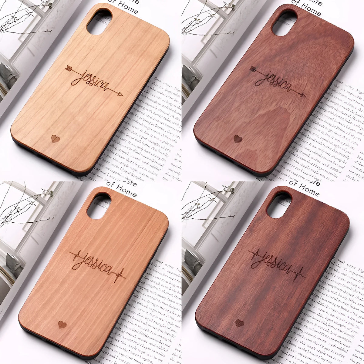 Wooden iPhone case with TPU and metal back cover in Brown and Rosewood for Apple models