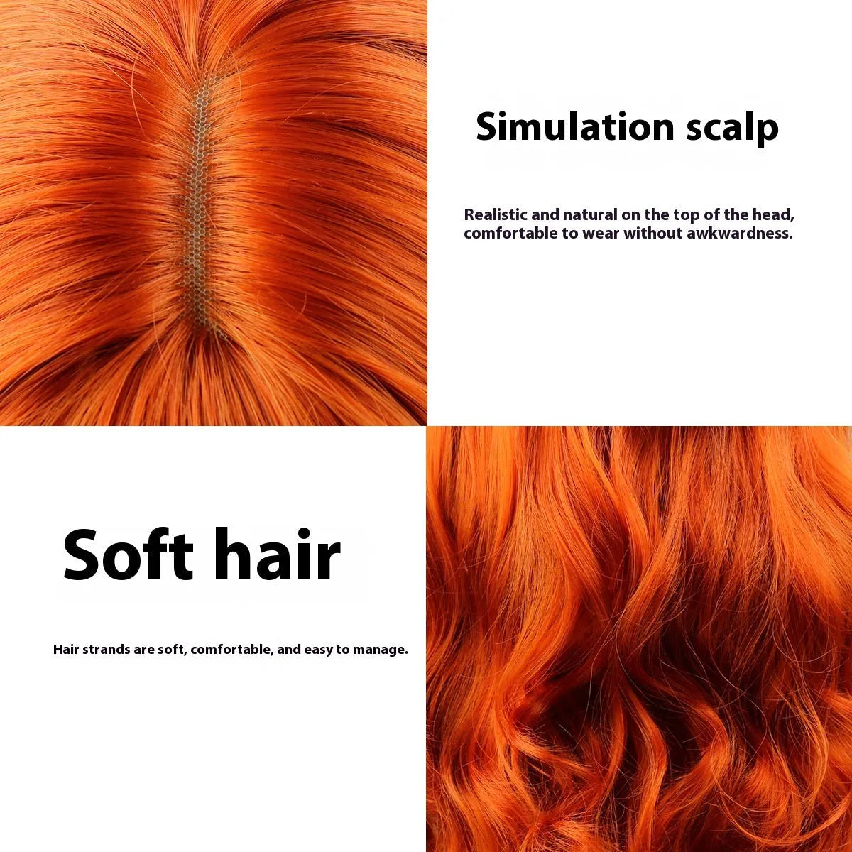 Women's orange wavy bangs synthetic wig made from high temperature fibre in natural style for role play