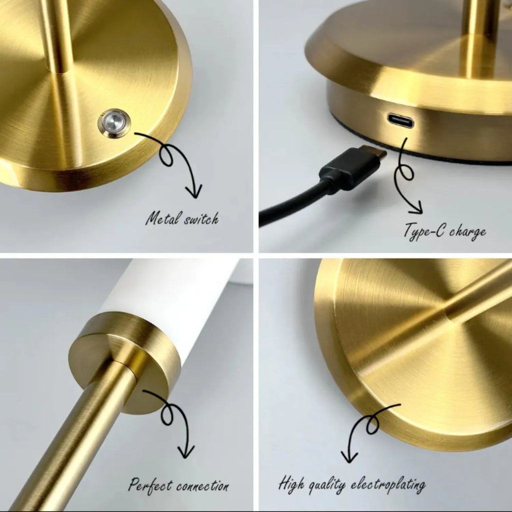 Gold finish alloy desk lamp with 3W LED and Type-C charging port