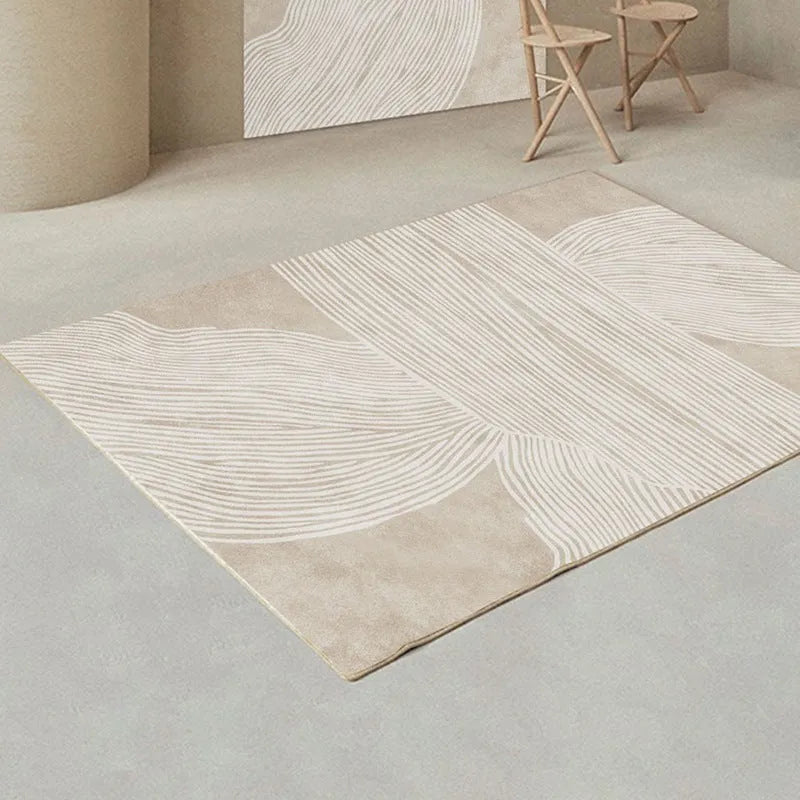 Japanese cashmere striped polyester fibre carpet in light luxury style, available in multiple sizes up to 300x200cm, machine washable