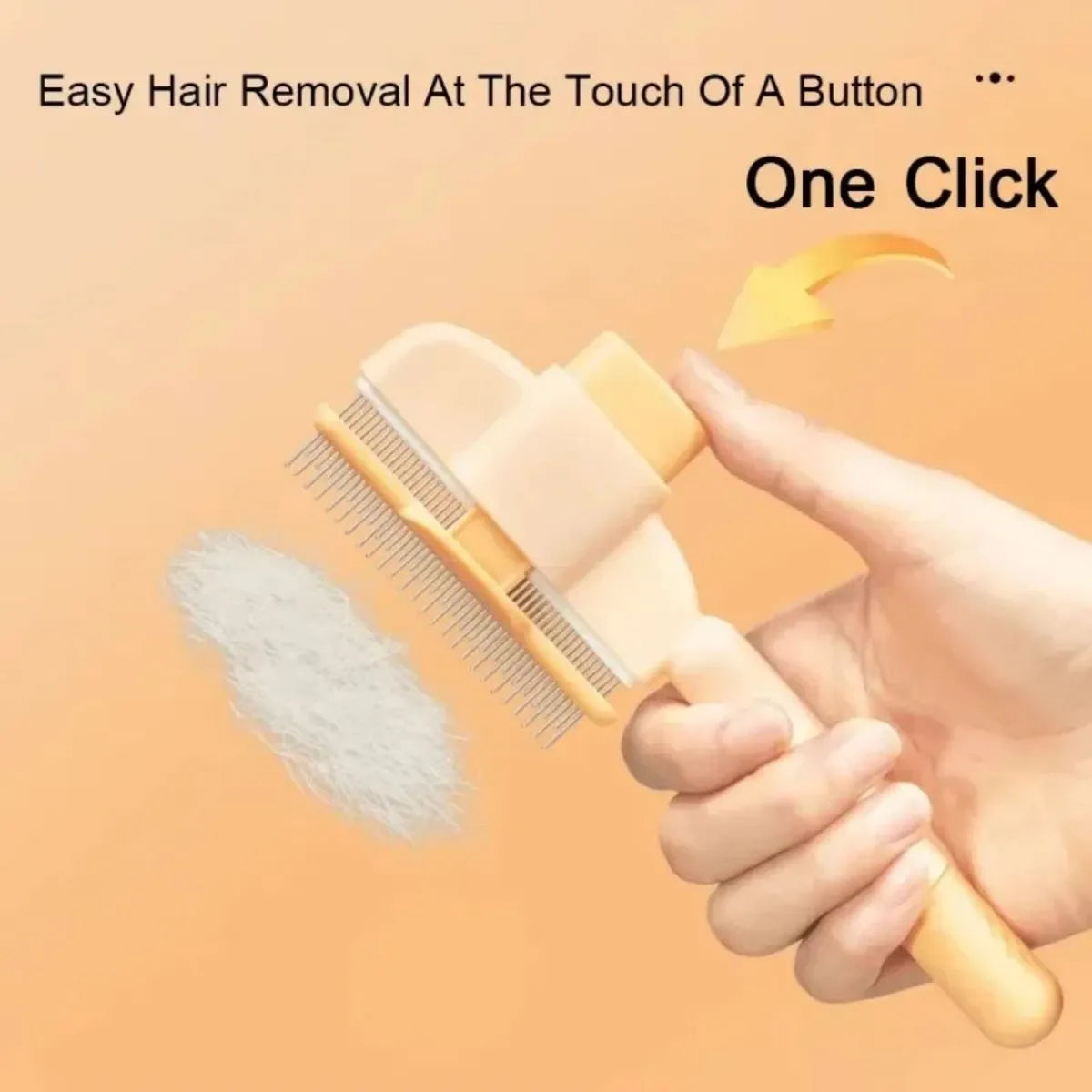 Green and yellow pet grooming brush with one-click hair removal and anti-mite function for dogs