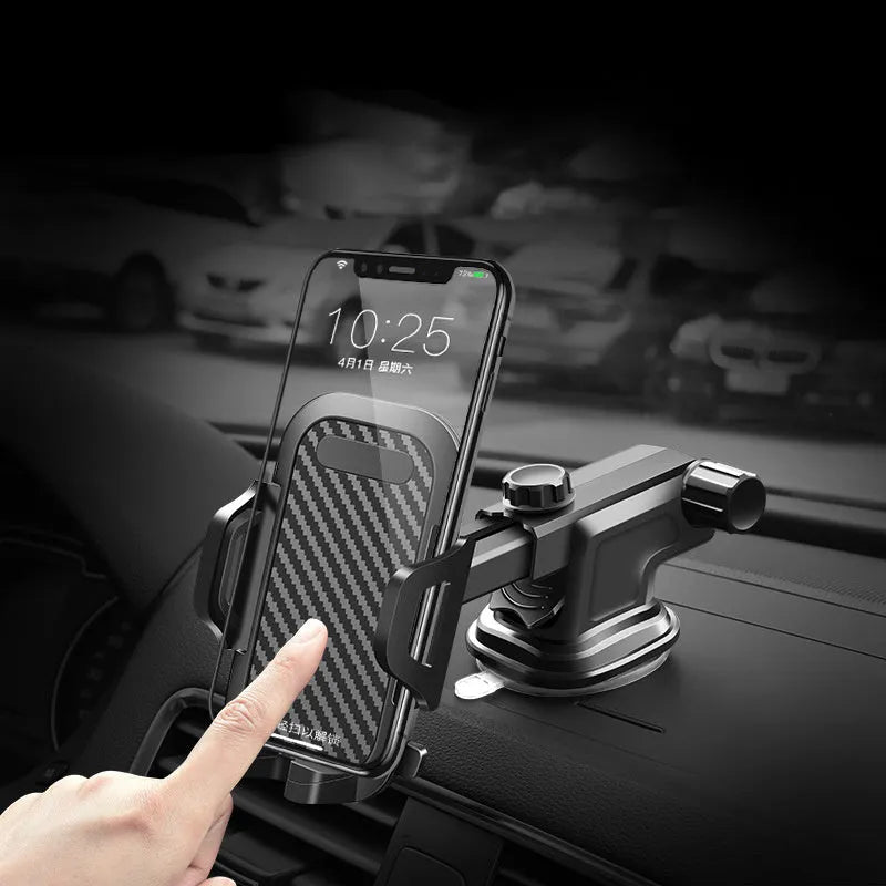 Black universal car phone holder for smartphones between 4 and 7 inches in size