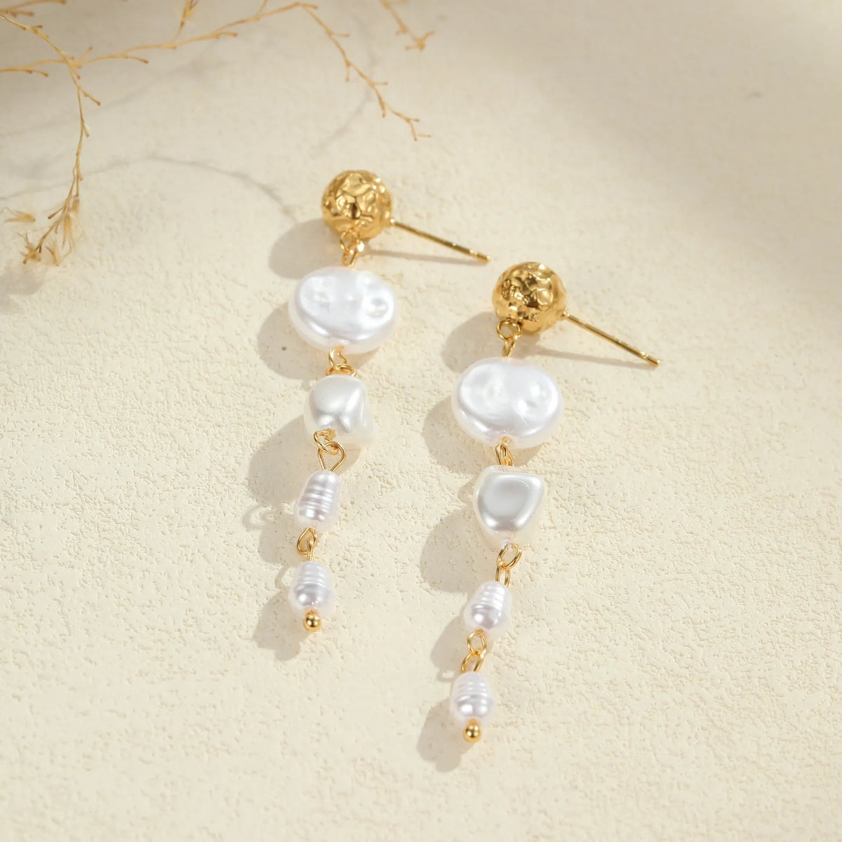 Baroque pearl earrings with geometric star frame, 18K plated stainless steel, six colour options for women