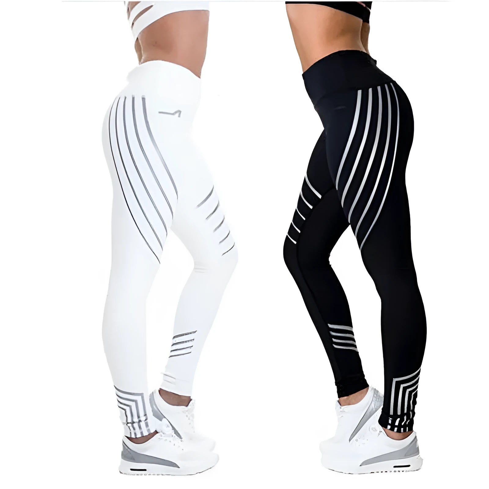 Women's black workout leggings with night glowing print pattern in pencil pants style