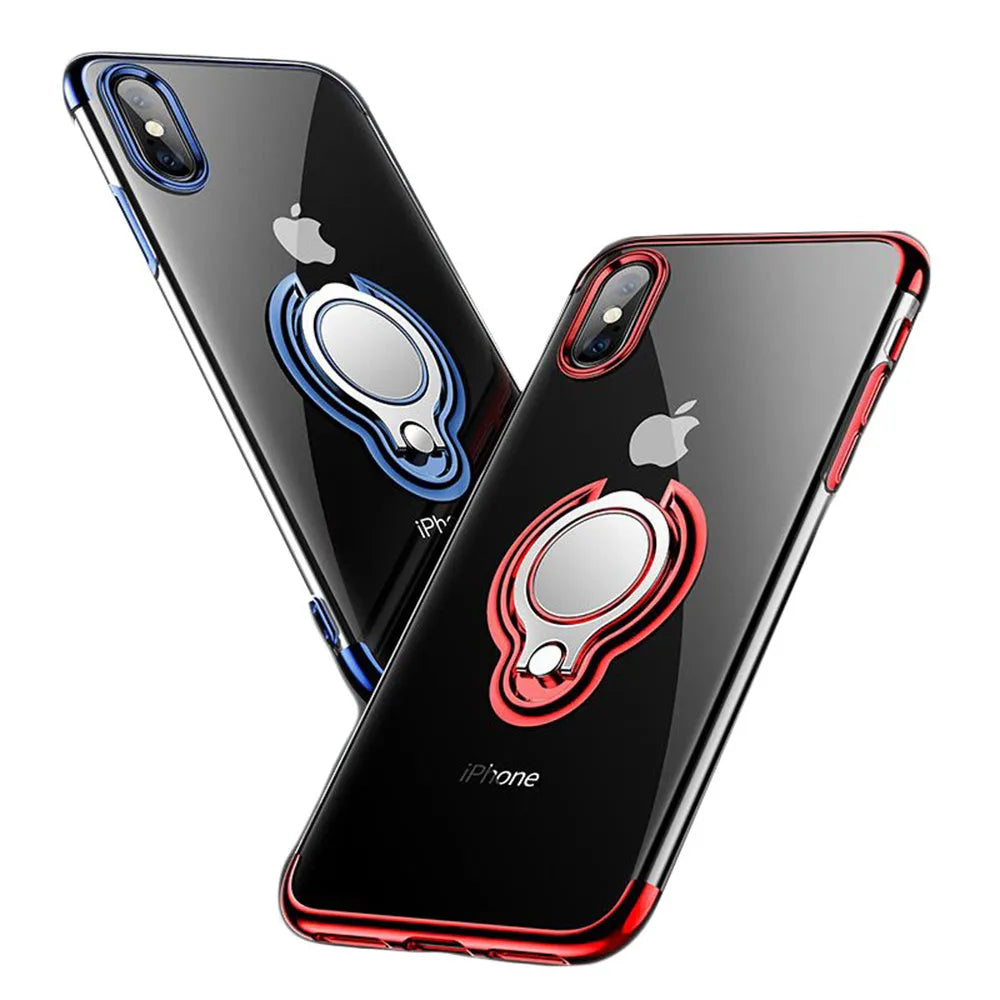 Black magnetic ring phone case for iPhone XR with protective shell, ports accessible