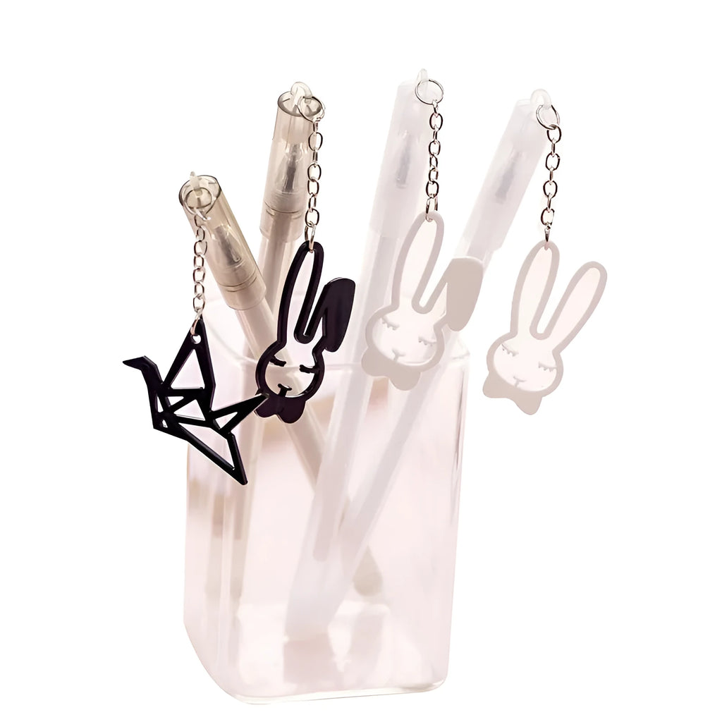 Decorative gel pen with rabbit and paper crane pendant charms, 17cm length with 0.38mm tip