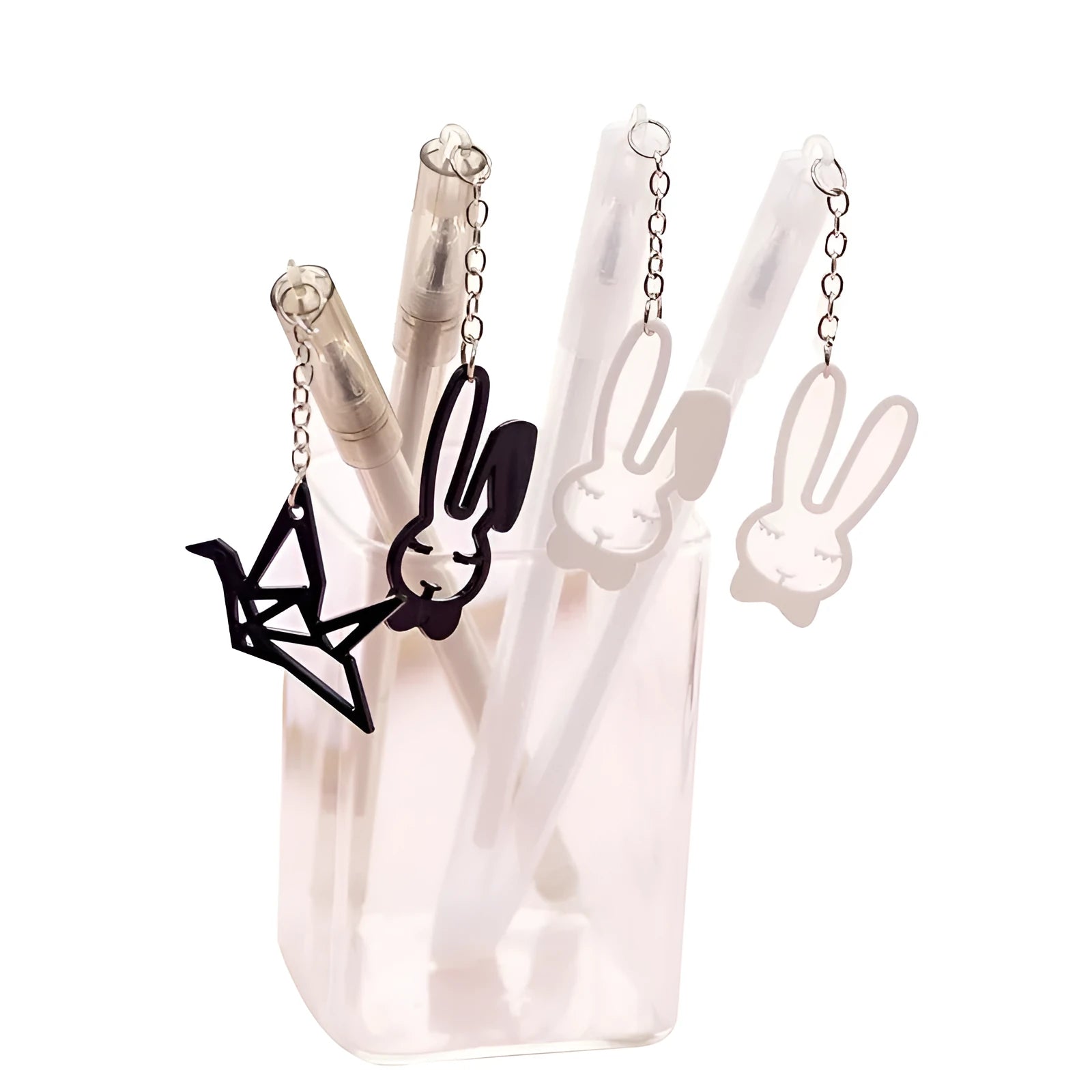 Decorative gel pen with rabbit and paper crane pendant charms, 17cm length with 0.38mm tip