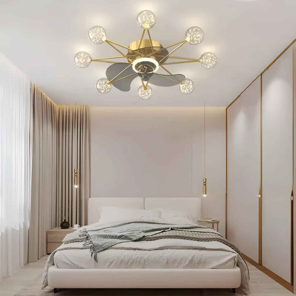 Know the micro Nordic ceiling fan light with LED circular lampshade in black for living room