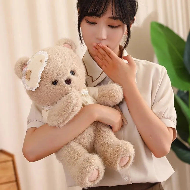 Cute Good Night Bear plush toy with little gold mink velvet fabric, 43cm height, for youth bedroom decoration