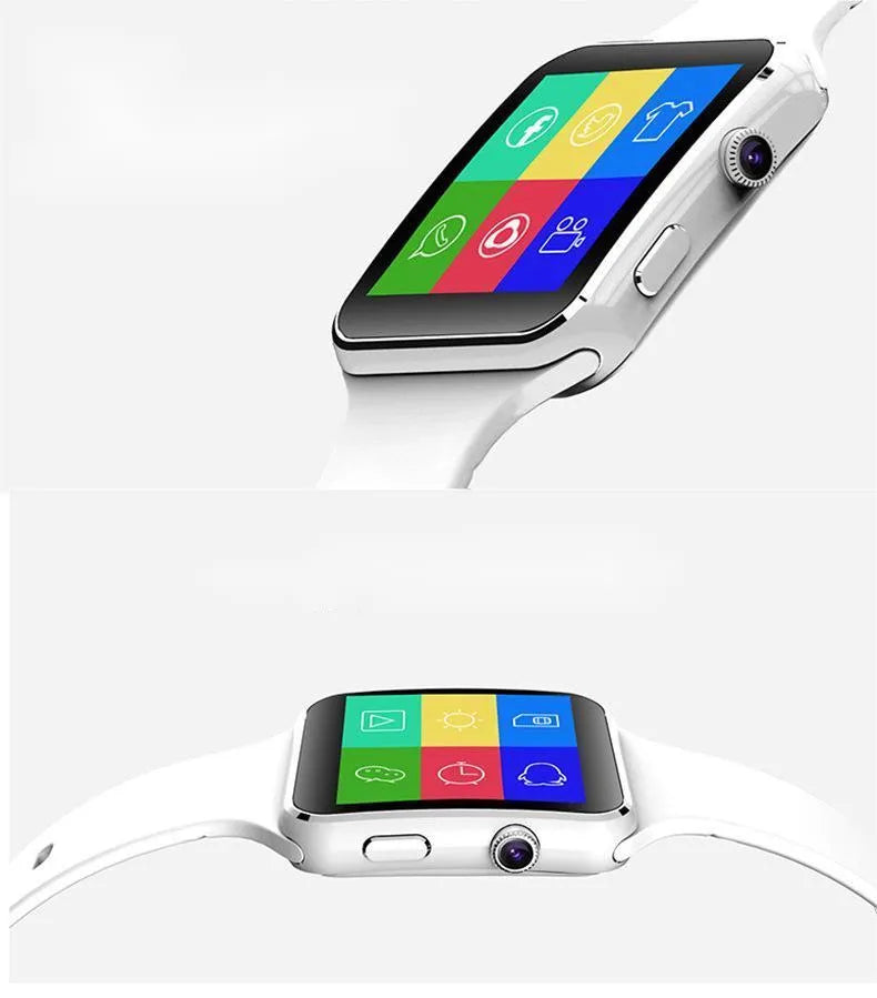 Multi-language smartwatch with 1.54-inch IPS touch screen, telephone and music controls, white colour variant