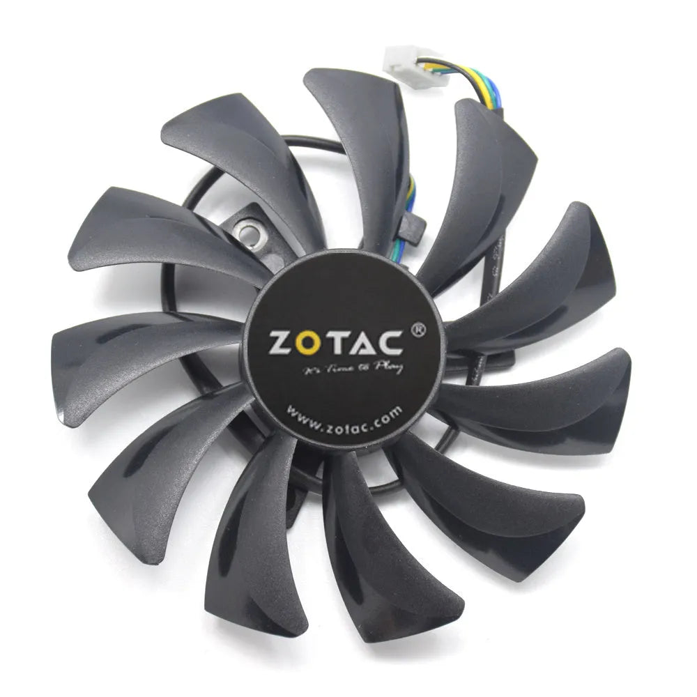 Black 85mm graphics card cooling fan with 4-pin connector and inRobert label