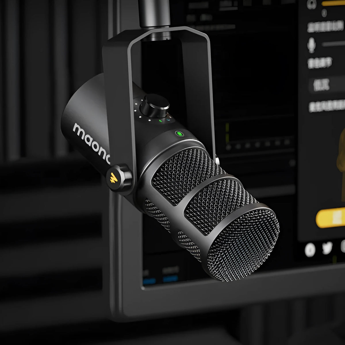 XLR USB dual mode moving coil microphone with stand, Cannon cable, USB cable, headset and dust cap for live broadcasting