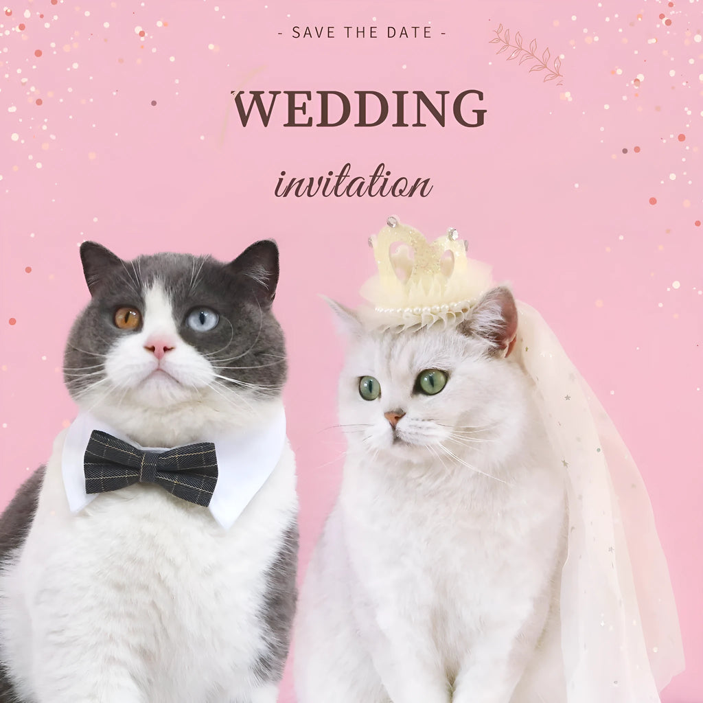 A cat wearing a princess crown headdress with a soft veil, available in beige or pink.