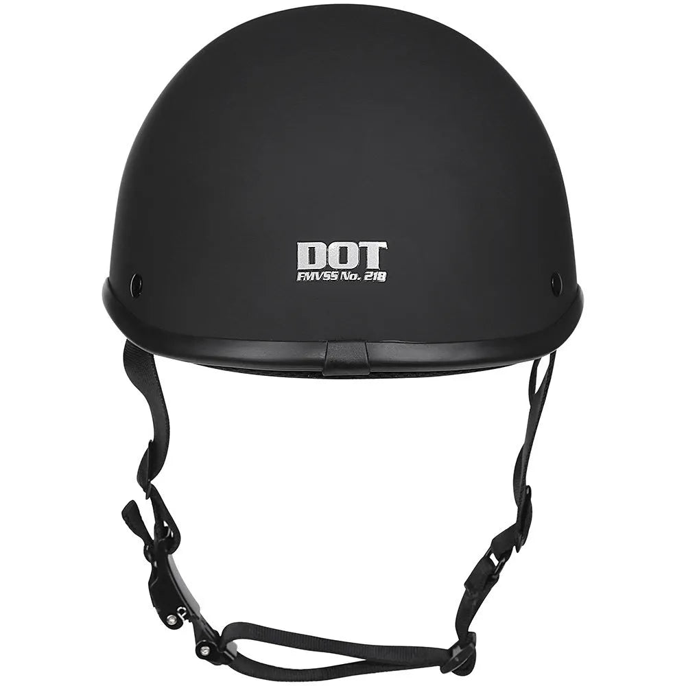 Retro style motorcycle helmet in ABS plastic shown in matte black and other colour options.