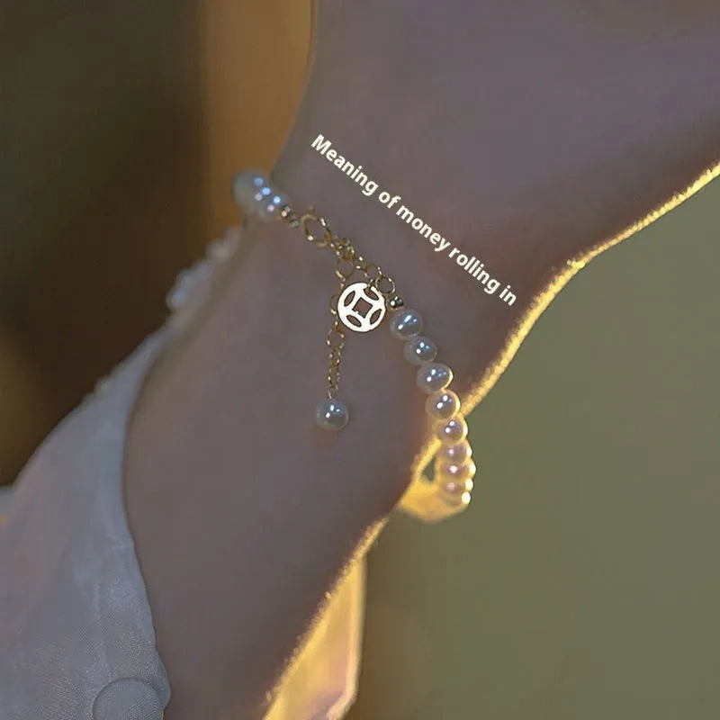 Chinese style bamboo leaf glass bracelet for women with manual craftsmanship.