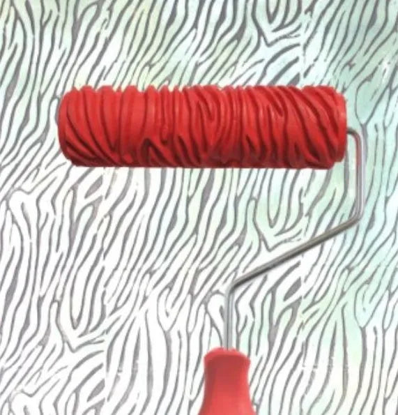 Red 7 inch textured paint embossing roller with rubber pattern head for DIY wall decoration