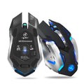 HXSJ wireless gaming mouse in black with glowing effect, side view showing ergonomic shape and buttons