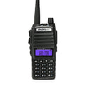 BF-UV82 8W walkie talkie in black with antenna and belt clip on a table