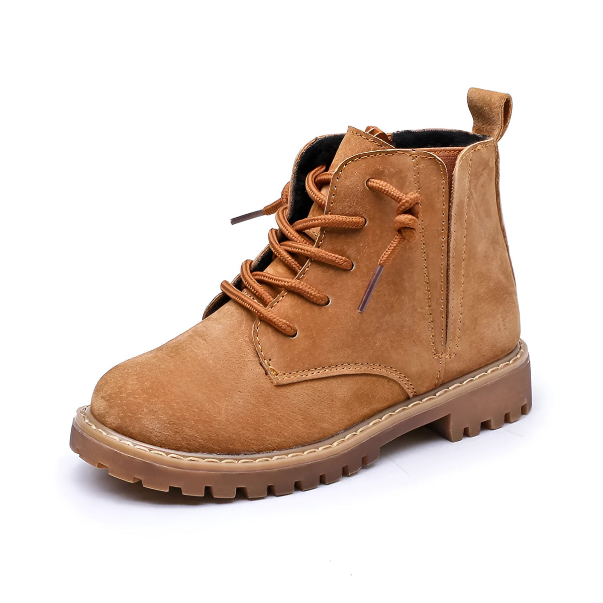 Black children's single boots with sheepskin upper and beef tendon sole, sizes 21-37, autumn footwear