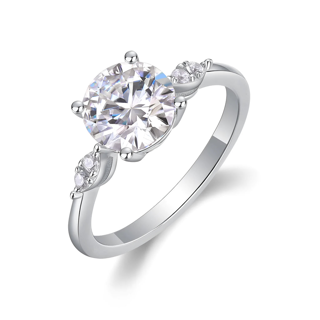 2 carat moissanite wedding ring set in S925 silver with platinum plating, sizes 5 to 9, gift box and GRA certificate