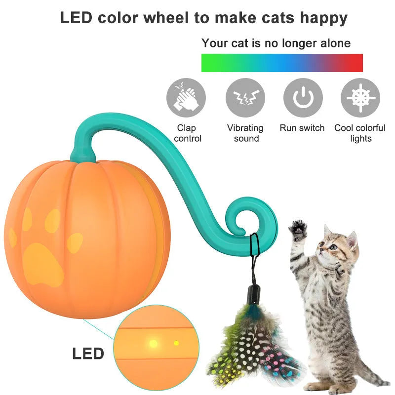 Electric cat toy ball with LED lights in watermelon green and pumpkin orange colours