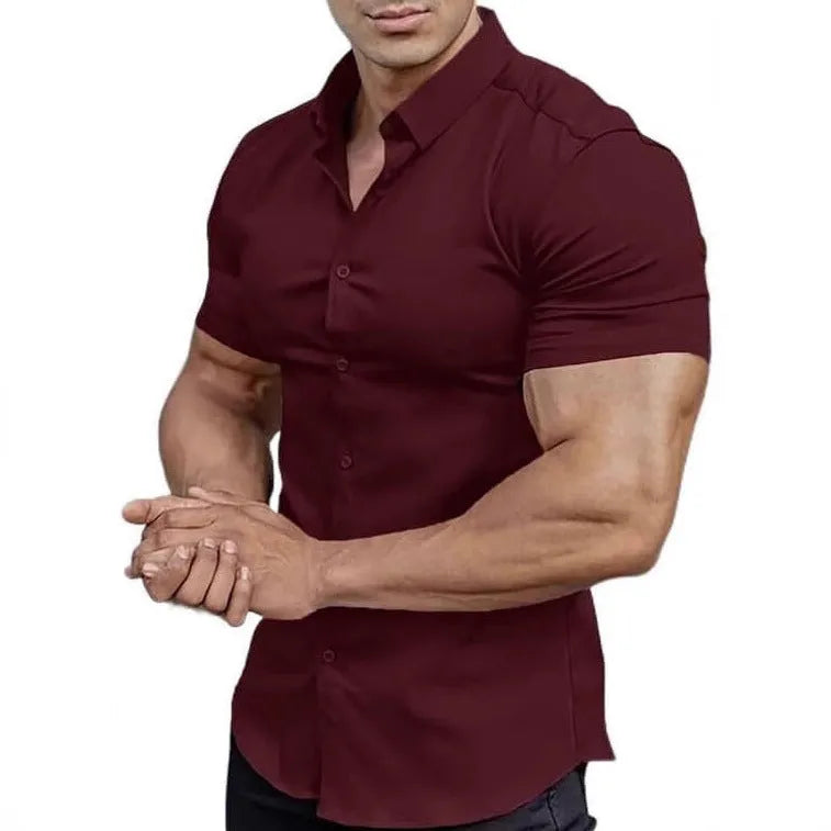 Men's short sleeve printed casual shirt with cardigan collar in multiple colour options