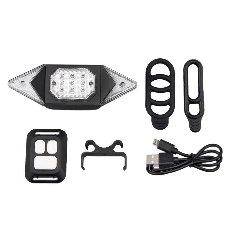 USB rechargeable bicycle turn signal LED light black with remote control for night safety