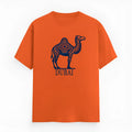 Orange loose fit cotton T-shirt with short sleeves and round neck on hanger