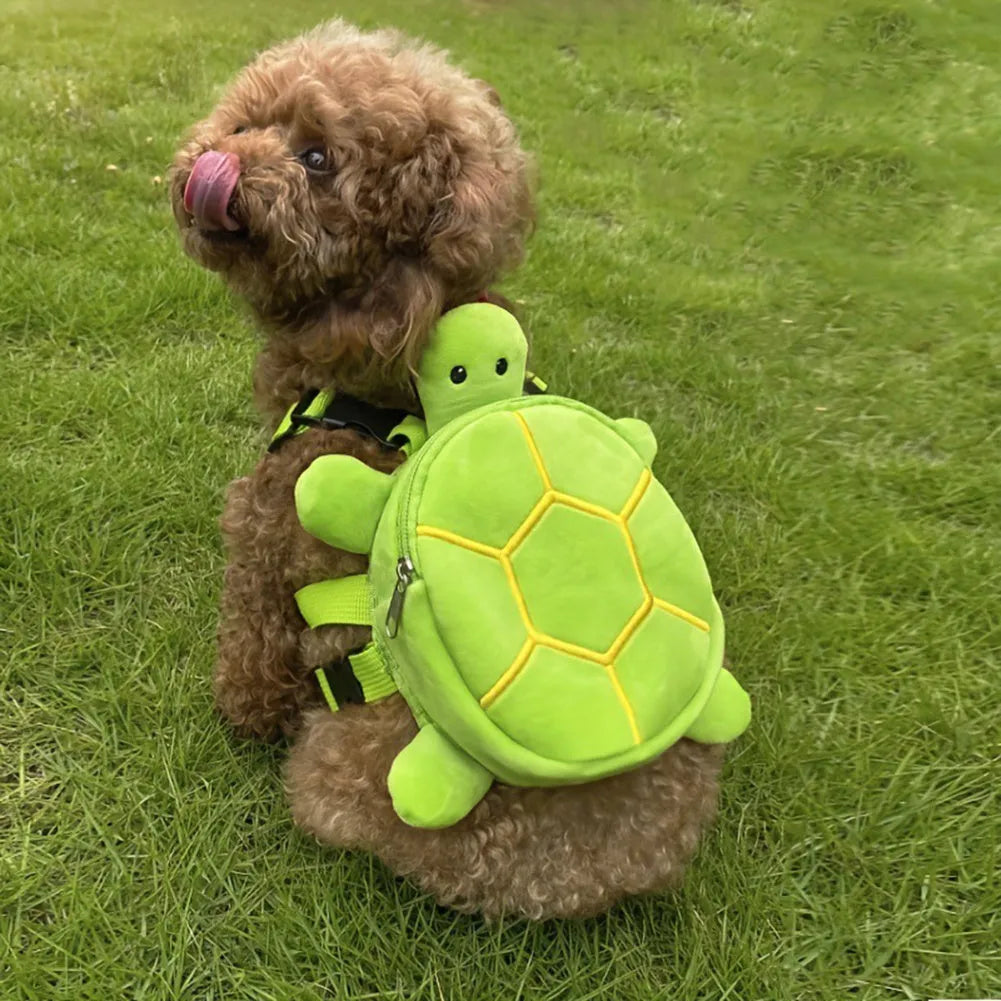 Cartoon turtle shaped pet backpack harness with no-pull design and metal zipper in velvet material