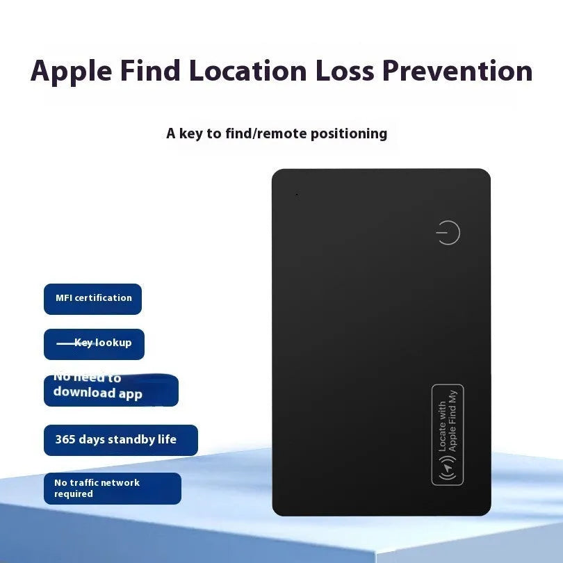 Ultra-thin black anti-loss card with 550mAh battery for Apple devices in a wallet