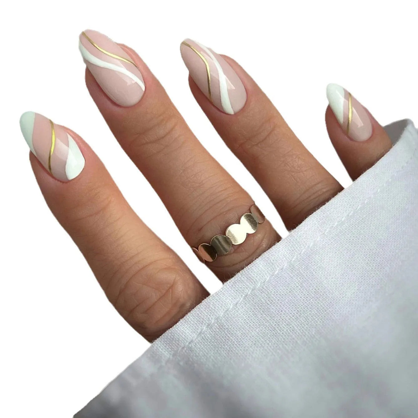 Plaid pattern wearable nail stickers with drop shape design and jelly glue adhesive