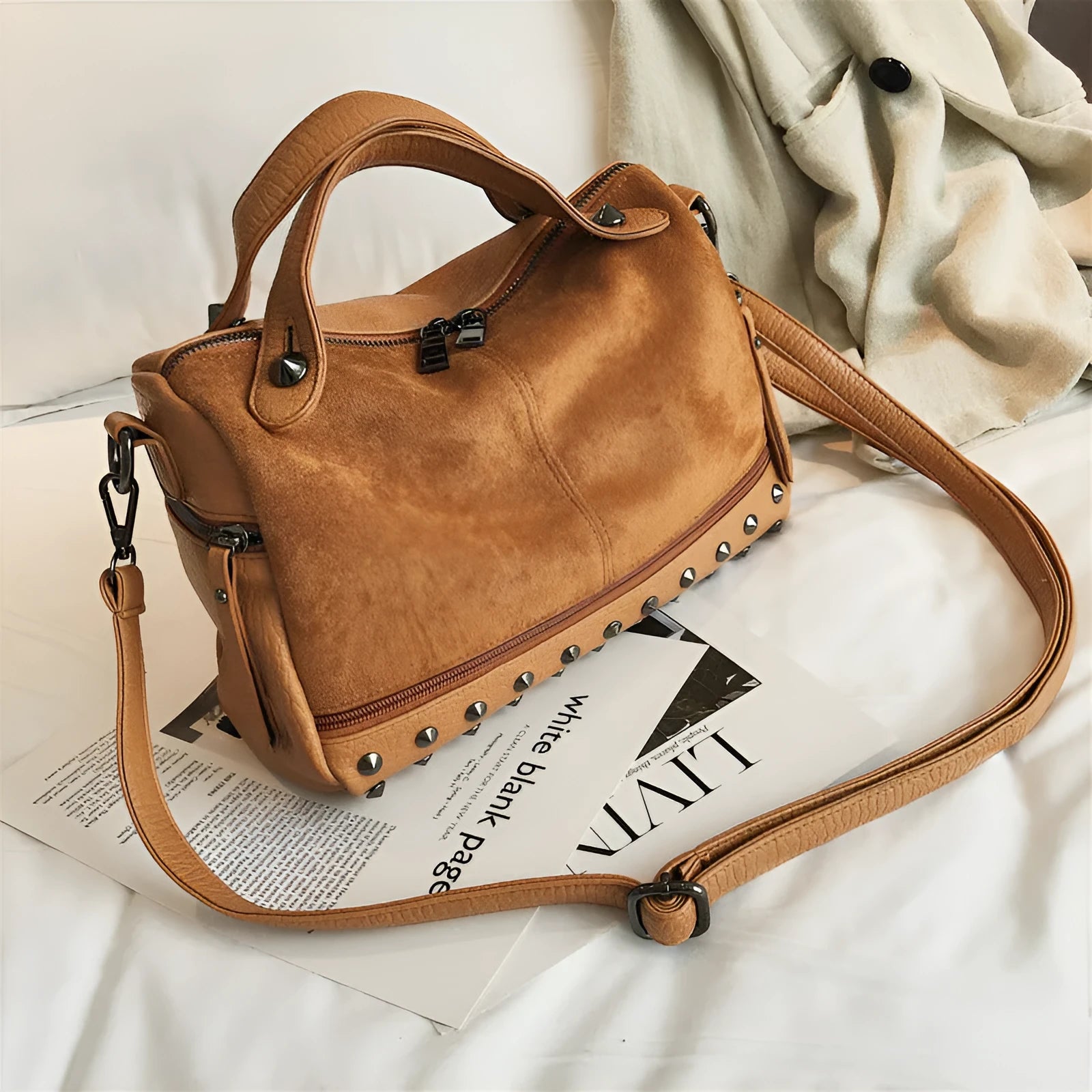 Soft PU casual tote shoulder bag for women in black, brown or grey with large capacity.
